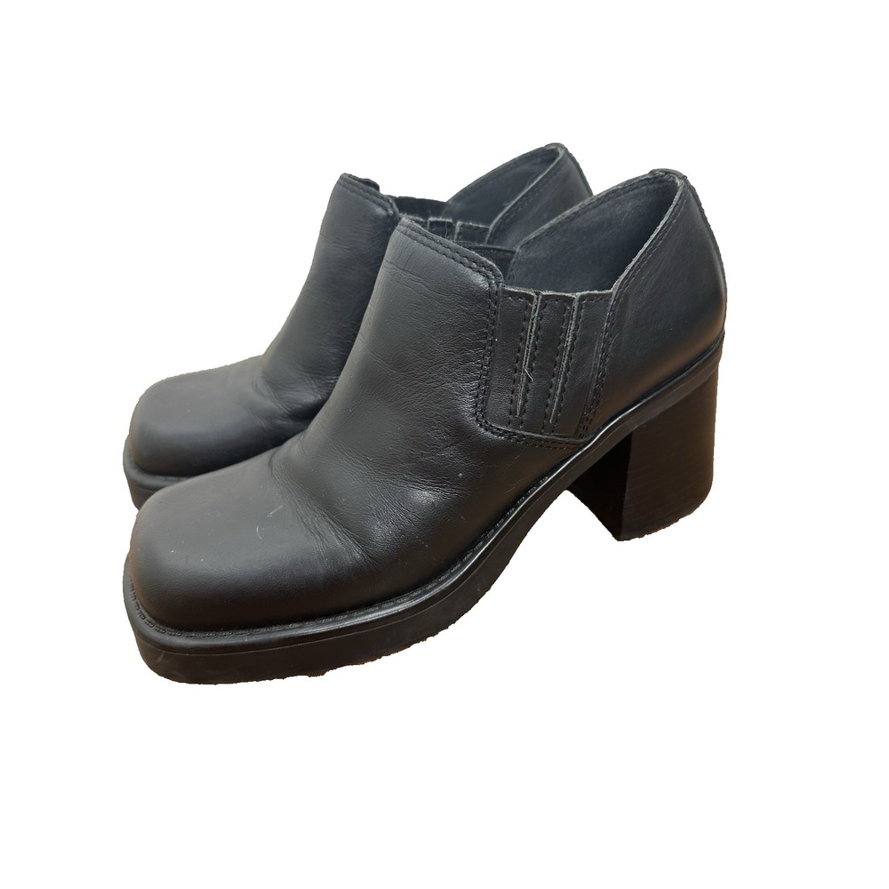 Vintage MIA Women's Block Heel Leather Booties Size 9‎ Black Square Toe Y2K